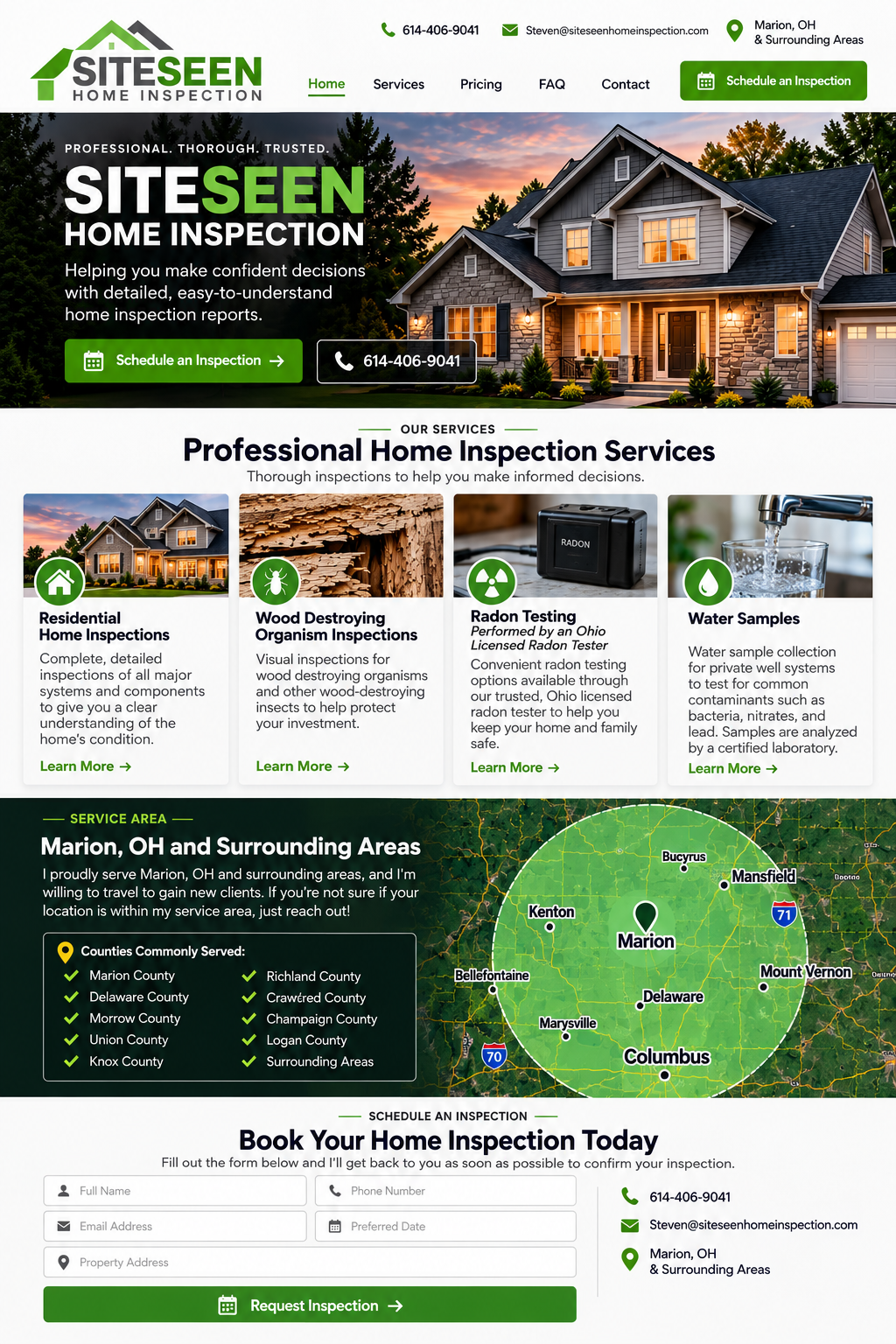 SiteSeen Home Inspection website homepage